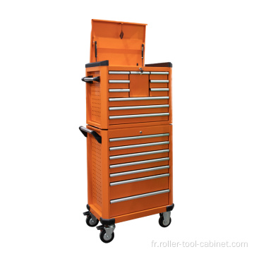 Coffre supérieur en métal professionnel orange et armoire à roulettes